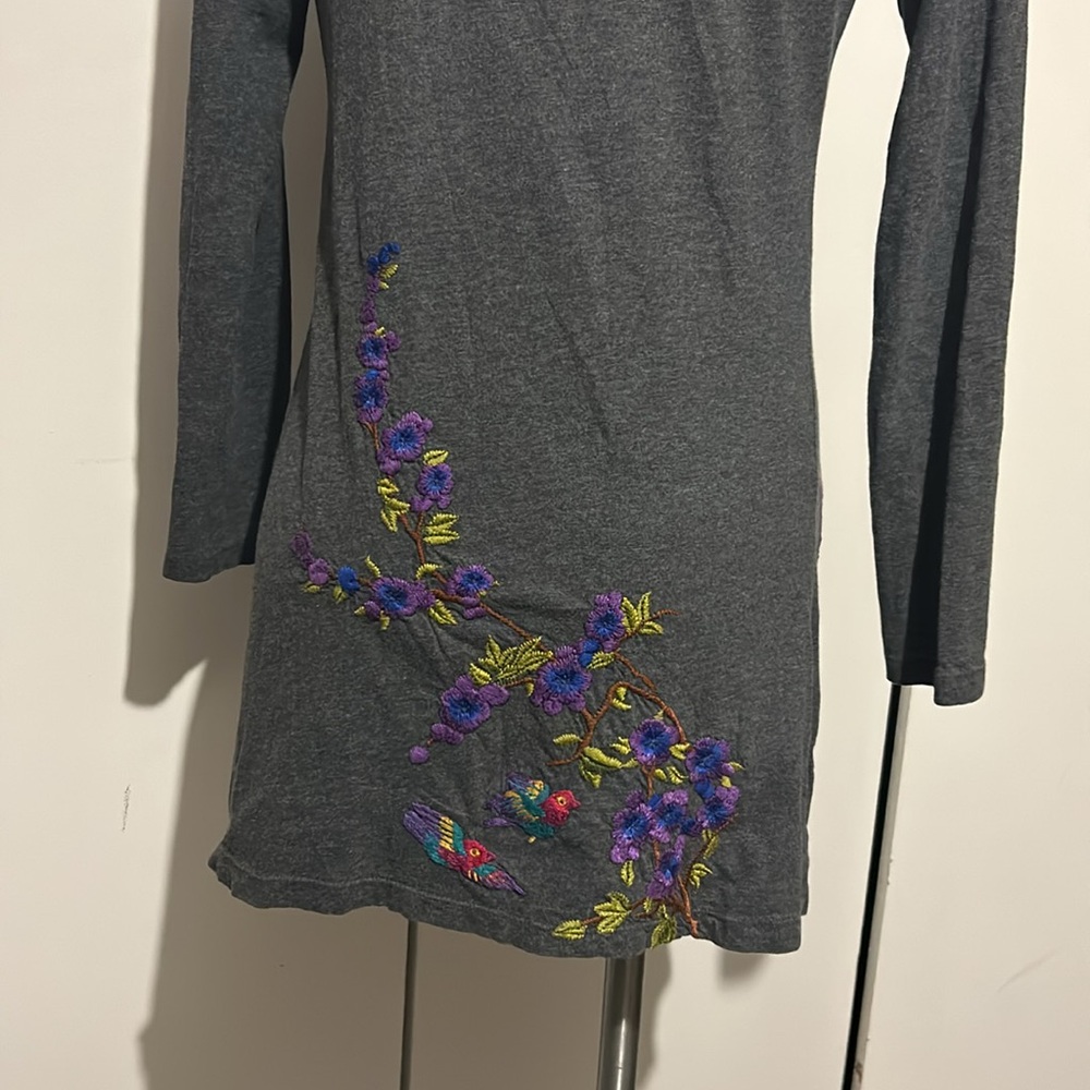 Johnny Was floral gray cotton ruffle embroidered long sleeve top soft casual - Picture 4 of 6